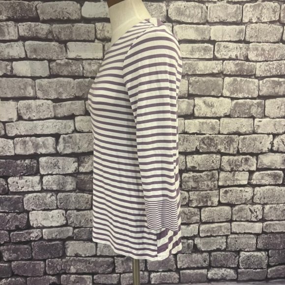 Chico's Purple & White Striped 3/4 Sleeve Tee Size Small - Picture 4 of 9